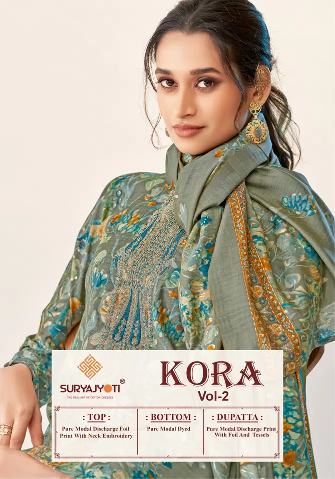 Kora Vol 2 By Suryajyoti Embroidery Modal Printed Dress Material Wholesale Shop In Surat